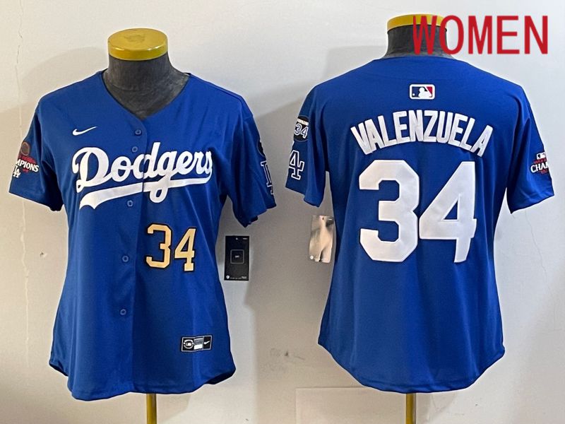 Women Los Angeles Dodgers #34 Valenzuela Blue Game 2024 Nike MLB Jersey style 12053->women mlb jersey->Women Jersey